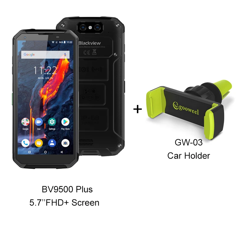 Blackview BV9500 Plus 10000 мАч Helio P70 Восьмиядерный IP68 смартфон водонепроницаемый 5,7 дюймов FHD 4 Гб+ 64 ГБ Android 9,0 мобильный телефон - Цвет: Add Car holder