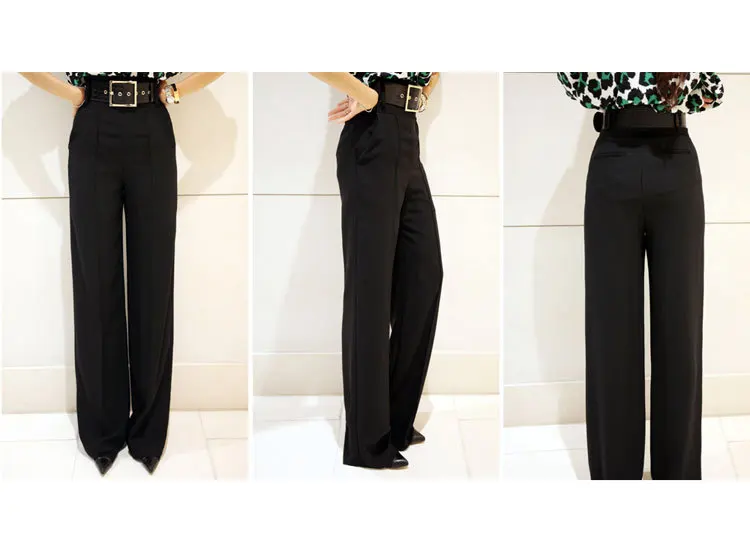 cigarette pants High Waist Wide Leg Pants Professional Suit Pants Women's Autumn Winter Ol Formal Dress wide leg pants lace up trousers black plus size capris