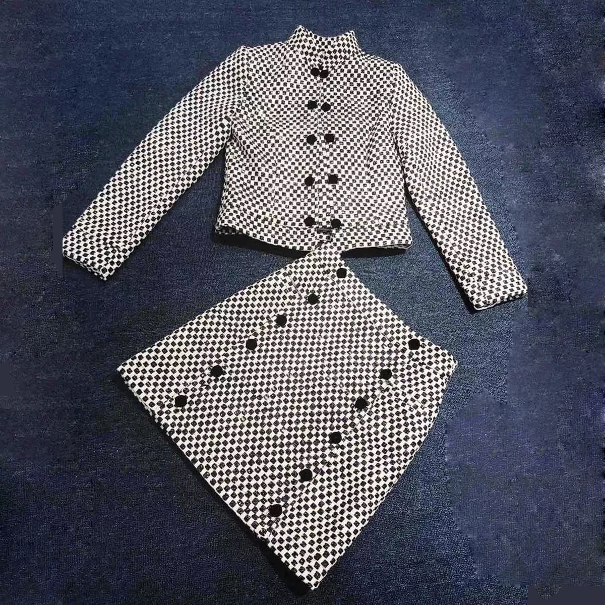 

Red RoosaRosee Designer Women Autumn Winter Luxury Plaid Long Sleeve Short Jacket Coat Mini Skirt 2 Piece Set High Street Suit