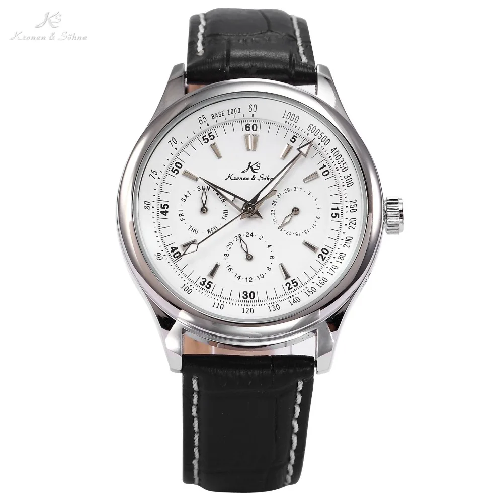 

Ks Luxury Automatic Calendar Genuine Leather Strap Wrap Gift Analog Wrist Business Dress Men's Mechanical Self Wind Watch/ KS096