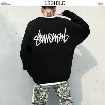 

LEGIBLE 2019 New Autumn Winter Hip Hop Sweater Men Casual Loose Thick Mens Sweaters O-Neck Knitting Pullovers Men