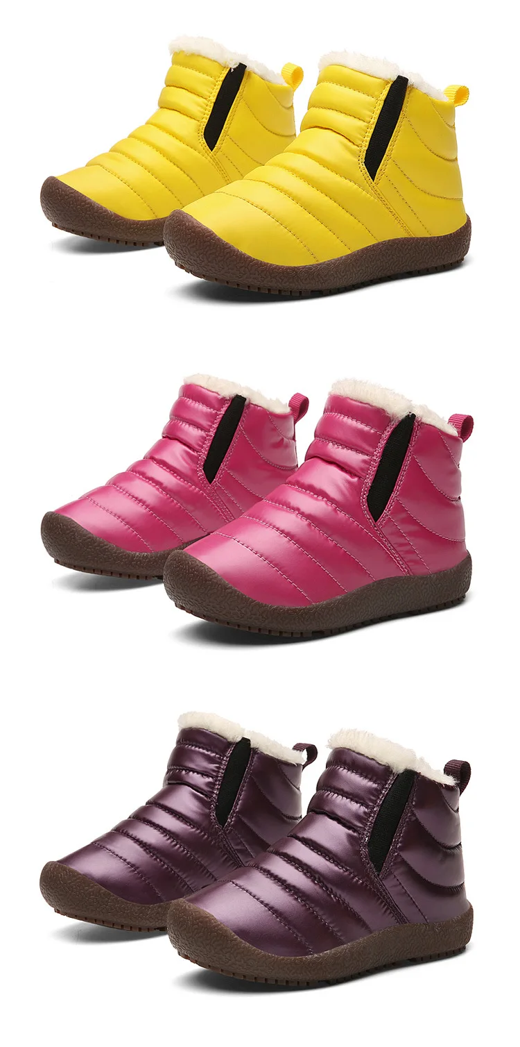 Детские зимние сапоги зимние теплые бархатные водонепроницаемые короткие ботинки без шнуровки для мальчиков и девочек Нескользящая