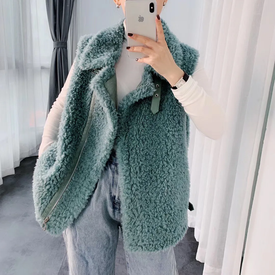 vest women outwear plus size new fashion motocycle sheep fur vest korean women vest