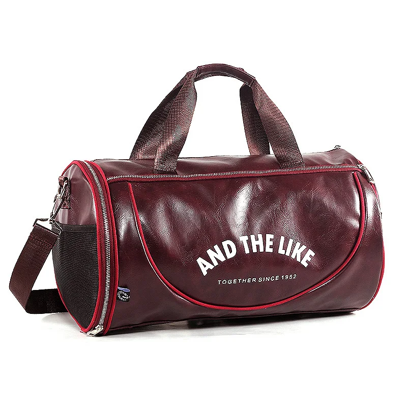 Black leather PU sports bag men's fitness sports bag fitness handbag ladies fitness yoga travel bag duffel bag - Цвет: Wine red