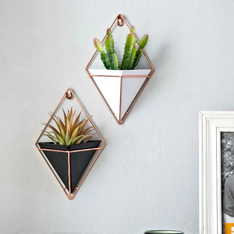 

Indoor Hanging Planter Geometric Vase Wall Decor Acrylic Flower Pot + Iron Plant Holders Set Container Succulents Vase Plant Pot