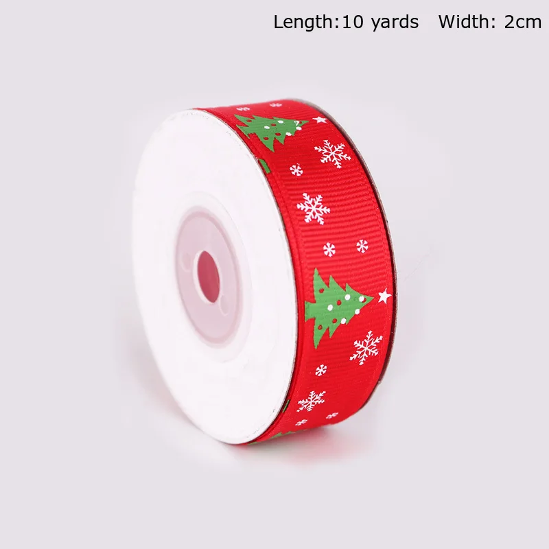 10yards Tree Red 10 ярдов лента для упаковки подарков с рождественским принтом Снеговик Санта Клаус ленты для шитья материал украшения для самодельного изготовления - Цвет: 10yards Tree Red