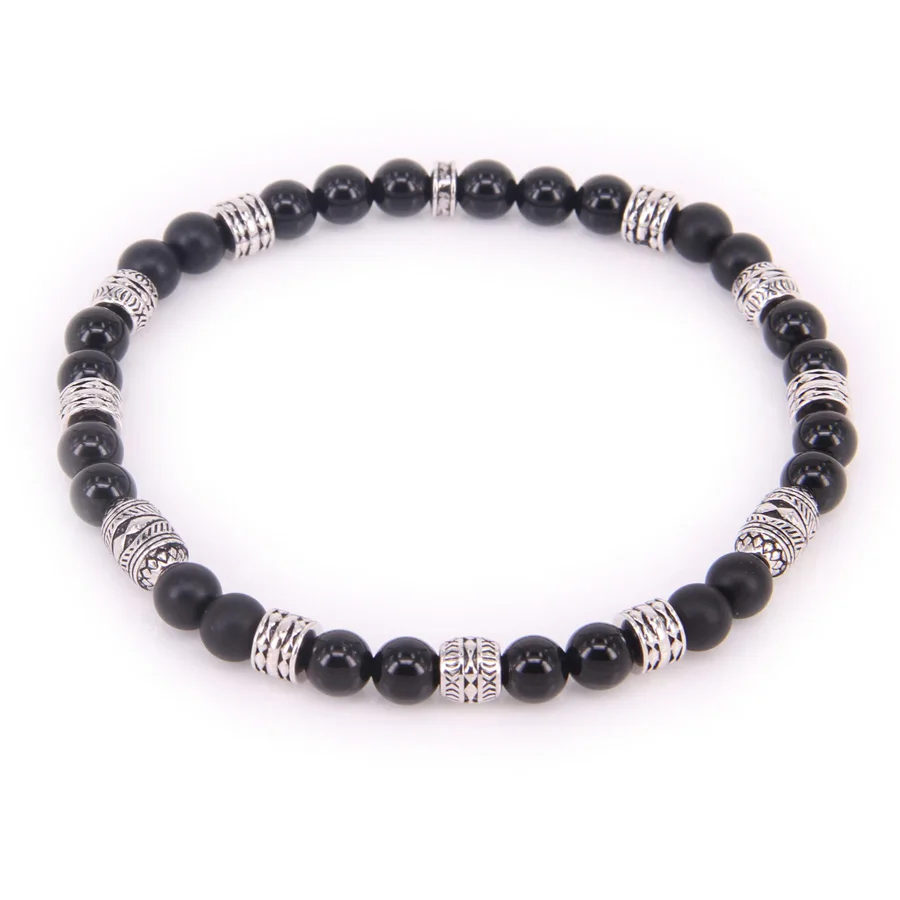 

Thomas Lucky Charm Beads AND Black Matte Obsidian BEADS ELASTIC BRACELET, lucky charm bracelet Jewelry for Men TS B157