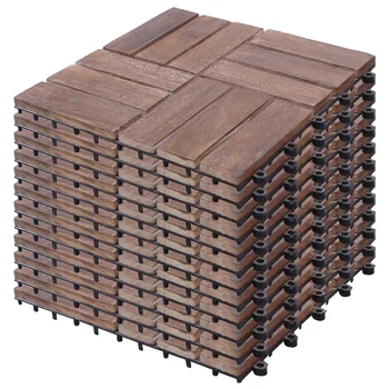 

11 pcs 30x30cm Hardwood Decking Tiles Solid Reclaimed Wood Floor Sticker Anti non-slip Decoration Cover Bathroom Livingroom