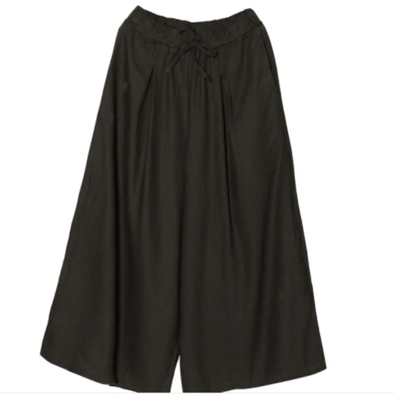Korean version of the trend of nine points pants tide men's pants linen cloth wide-leg cotton linen skirt loose Chin