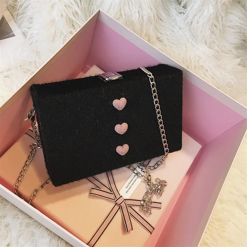 cheap Felt Women Messenger Bag Plush New Famous Fashion Brand Designer Retro Small Square Handbag Shoulder Crossbody Chain Box Bag