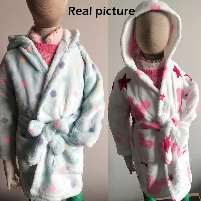 Child Bathrobe Flannel Winter Kids Sleepwear Robe Infant Pijamas Nightgown For Boys Girls 10-2 Years