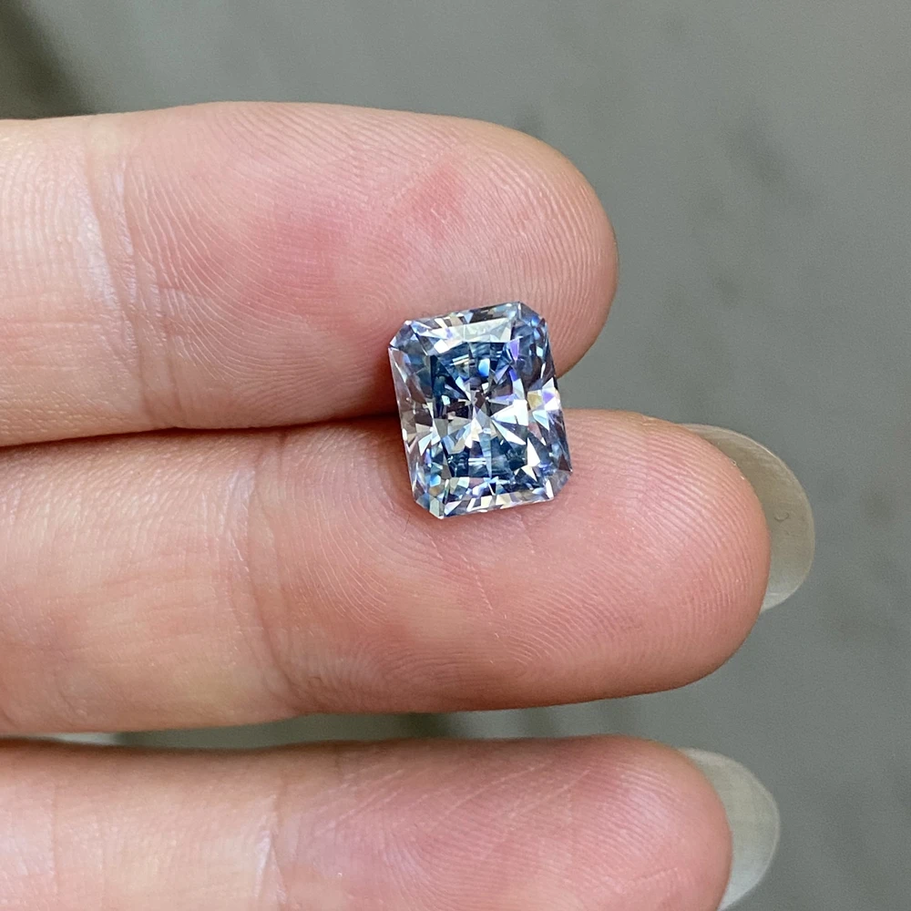 Meisidian New Color 8x10mm 4 Karat Loose Radiant Cut Moissanite Deep Blue Diamond Price Per Carat