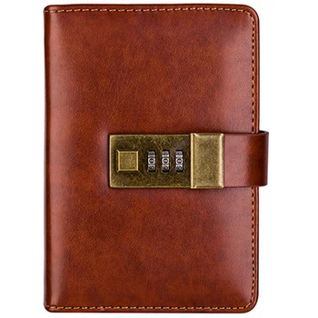 

Brown A7 Retro Pocket Notebook Journal Program Agenda Diary Book Password Lock Office Supplies Student Creative Stationery