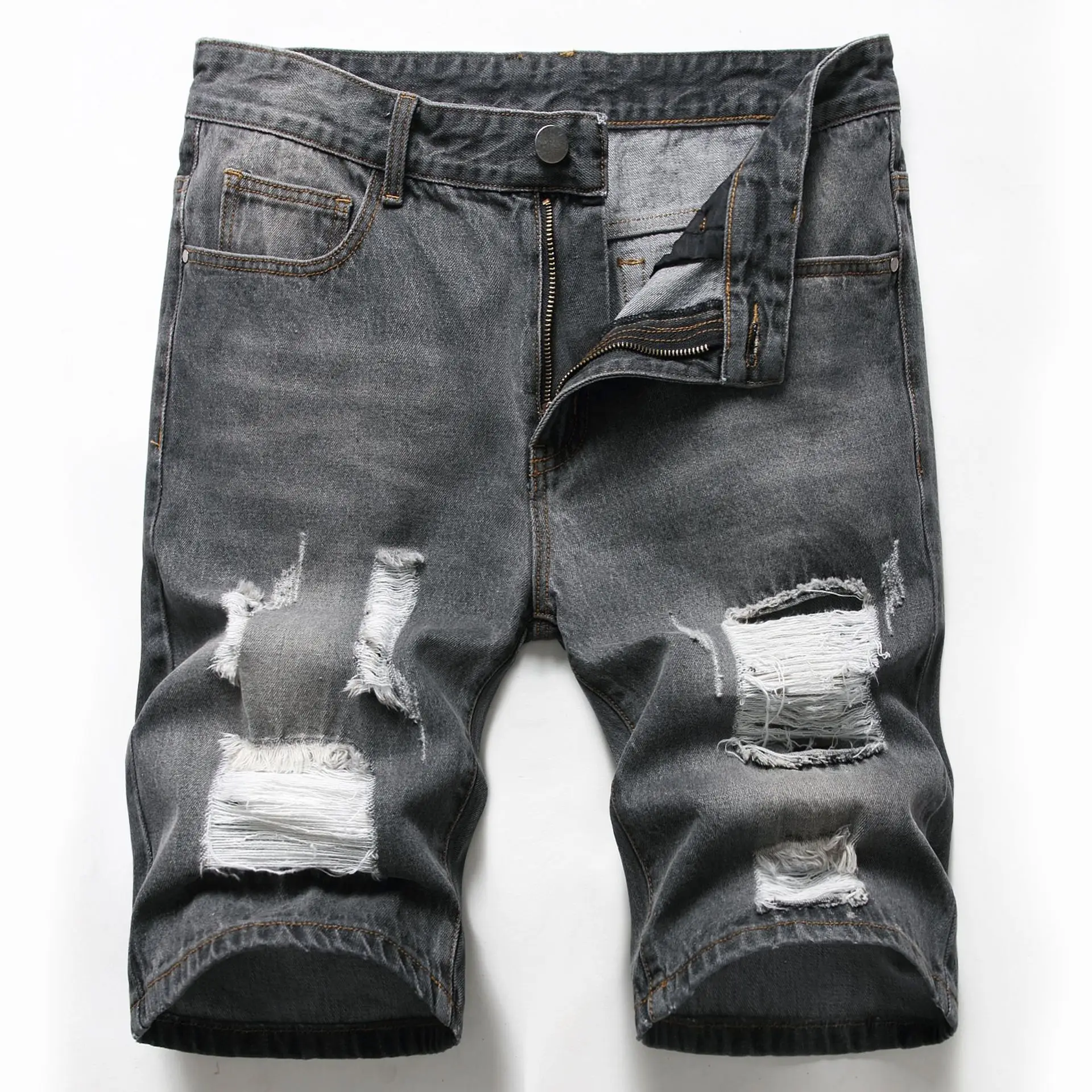 New Fashion Mens Ripped Short Jeans Brand Clothing Bermuda Masculina Men Summer Cotton Denim Shorts Knee Length Jeans  Shorts