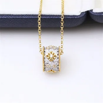 

CMajor 925 Sterling Silver Two-tone Round Rhombus Carving Necklace Sterling Silver Fine Jewelry Valentine's Day Gift for Women