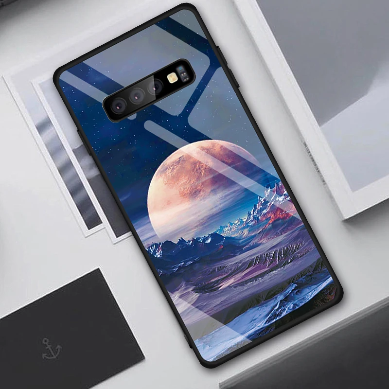 Чехол из закаленного стекла для samsung Galaxy Note 10 S10 S9 S8 Plus S10e A7 Note 9 8 10 Pro ударопрочный чехол с градиентом звездного пространства - Цвет: 14