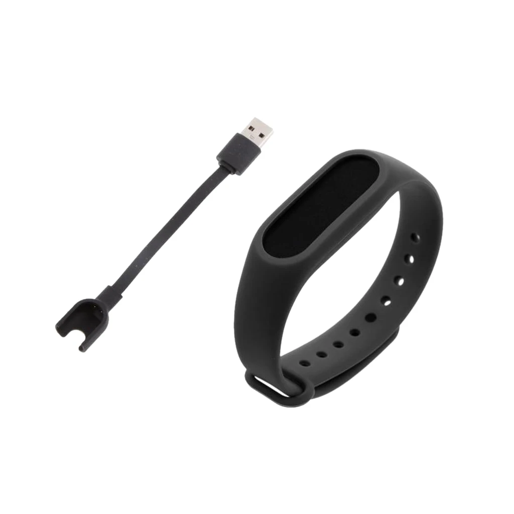 

Replacement USB Power Charging Cable Cord + Black Rubber Watch Strap Wrist Band Belt For Mi Band 2 Smart Bracelet