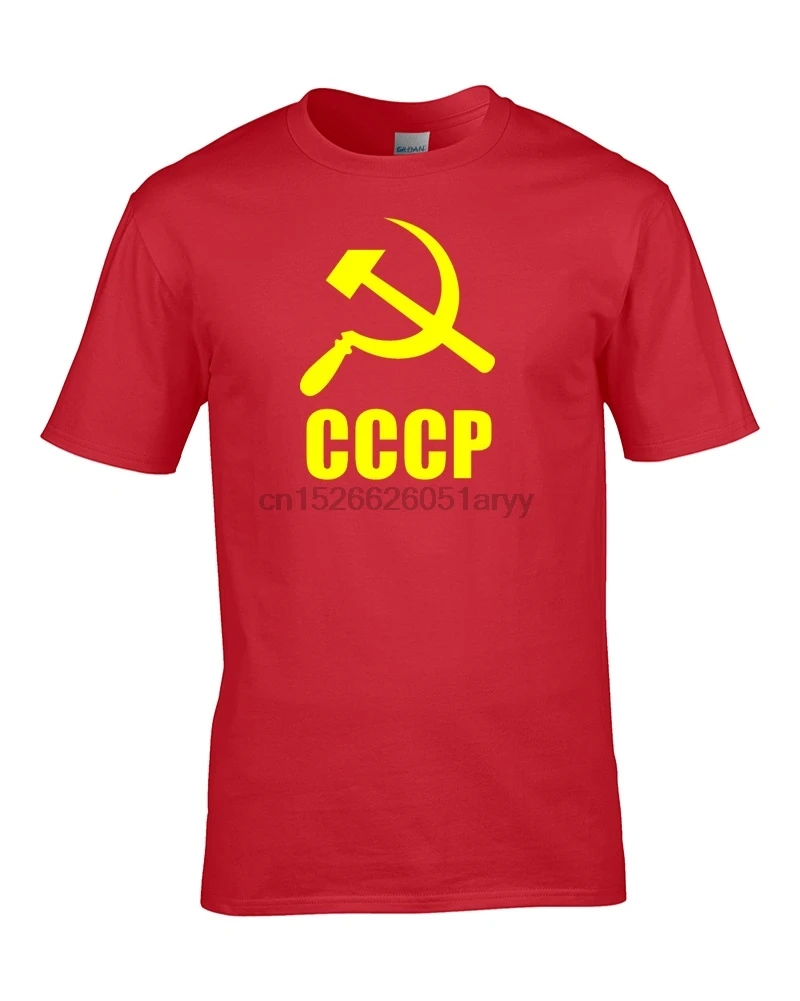Футболка мужская из 100% хлопка с принтом СССР и символами коммунистивечерние Тии