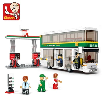 

sluban 02078 60154 0331 403pcs green safe double-decker city bus building blocks 3 figures Toy Christmas birthday Gifts