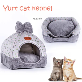 

Foldable Pet Cat Bed Self Warming For Indoor Cats Dog Warm Cave House With Removable Mattress Puppy Cage Lounger S/M/L