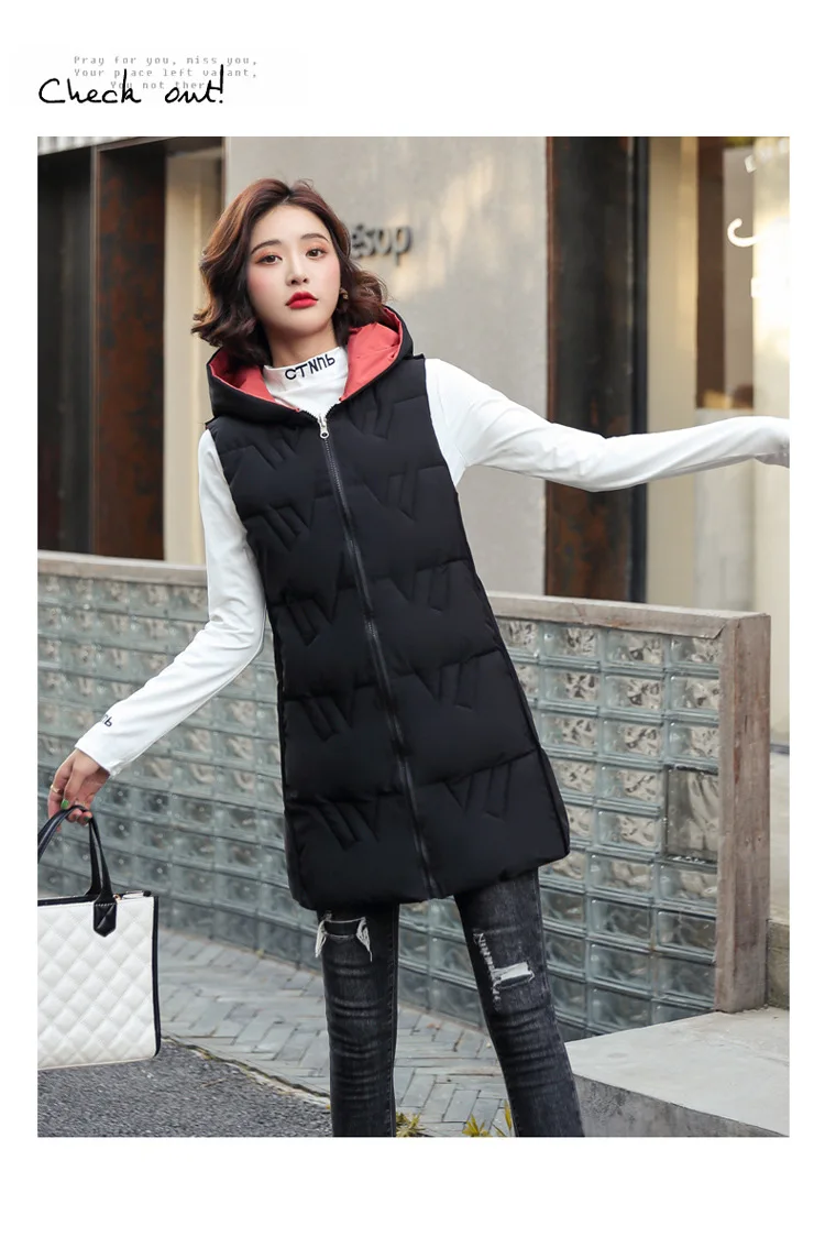 long green puffer coat Double Sided Sleeveless Hooded Long Vest Jacket Winter 2021 New Waistcoat Female Warm Cotton Vest Women Padded Coat Outerwear long down puffer coat