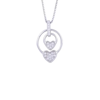 

Round Hoop CZ Heart Necklace For Women 925 Sterling Silver Circle Couple Heart Pendants Collar Wedding Fashion Jewelry