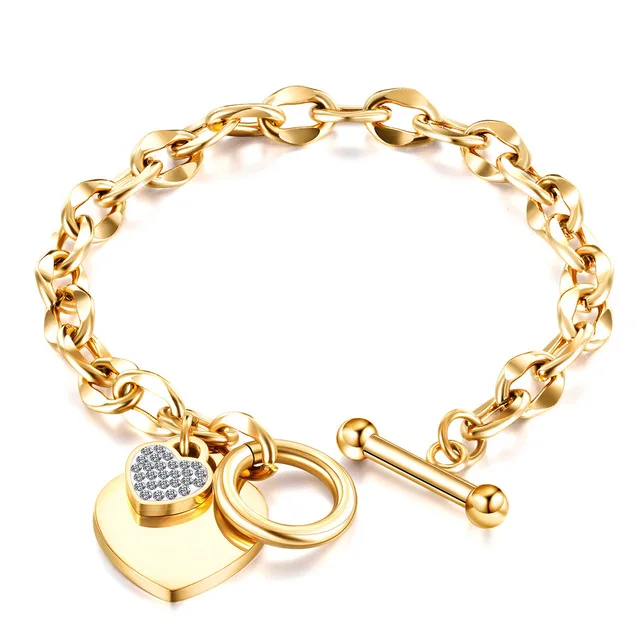 Stainless Steel Love Heart Bracelets For Women Party Gift Fashion Joyas de Chain Charm Bracelets Jewelry Wholesale Text Engraved 