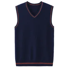 Хлопок жилет для мужчин осень зима классический v-образный вырез без рукавов свитер трикотаж Потяните бренд базовый топ одежда 933