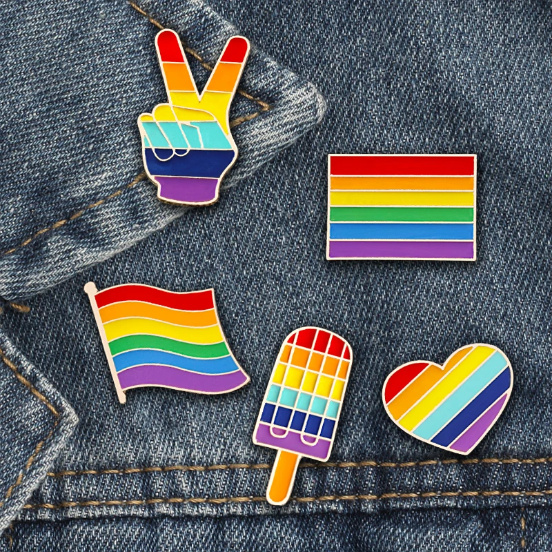 2-3pcs/set Rainbow Flag Brooch Cartoon Painting Tools Enamel Pins Heart Ice Cream Kid Jackets Collar Pin LGBT Metal Pride Badges