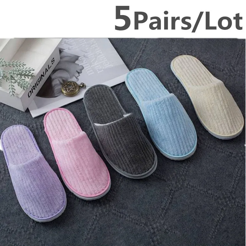 memory foam indoor slippers 5 Pairs Winter Slippers Men Women  Hotel Disposable Slides Home Travel Sandals Hospitality Footwear One Size on Sale best indoor shoes for support Indoor Slippers