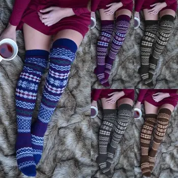 

Women Lady Cable Knit Long Stripe Socks Sexy Over Knee Thigh High Girls Stocking