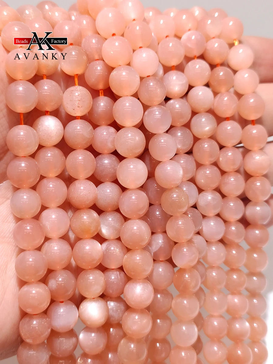 Wholesale Natural Round Gemstone Orange Moonstone Beads Loose Spacer For Jewelry Making DIY Necklace Bracelet 15'' 6 8 10mm