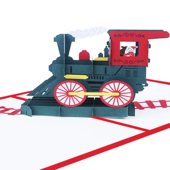 

10 PCS Fathers Day 3D Train Model Pop-Up Cards Birthday Gift Card for Kids with Envelope Sticker Greeting Cards