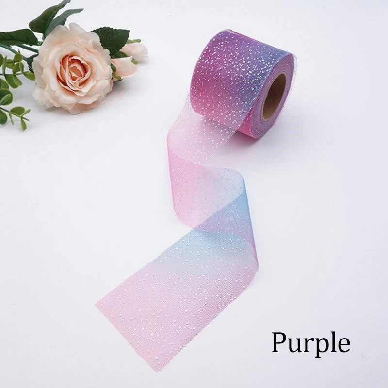 Purple 25 ярдов/рулон 6 см/8 см Серебряный горошек фольга тюль рулон органза ткань для юбки-пачки Baby Shower вечерние принадлежности DIY волосы банты ручной работы материалы - Цвет: Purple