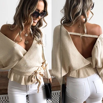 

V Neck Sweater Women Plus Size Loose Sweater Oversized Women Pullover Sexy Knitted Sweater Female Long Sleeve Winter Knitwear