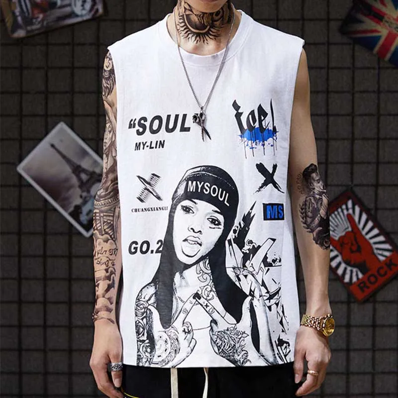 

2020 New Summer Breathable Vest Men's Loose Sleeveless T-shirt All Matching Ins Style Of Sports Fitness Trend Hip Hop Ruffled