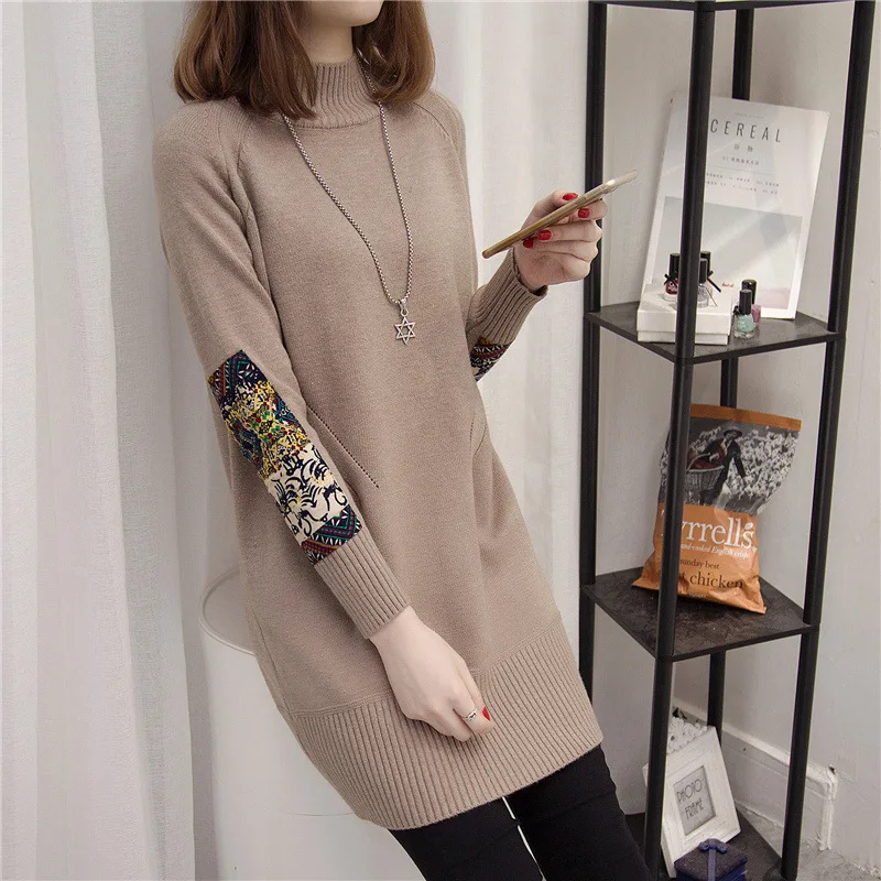 

2018 Mid-length Pullover Korean-style Loose-Fit Sweater Women's Autumn And Winter Sweater Thick Half-Turtle-Neck Base Sweater Sk