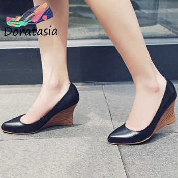

DORATASIA High Wedges Genuine Leather Pumps New Spring Summer Sexy Shallow Date Pumps Women Ol Pointed Toe Shoes Woman