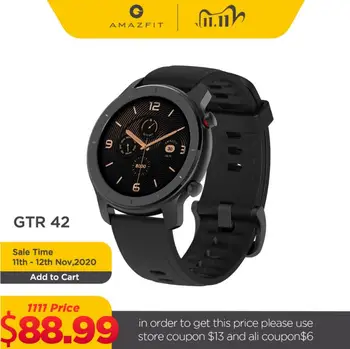  Оригинальная глобальная версия Amazfit GTR 42 мм Смарт часы 5ATM водонепроницаемые умные часы 12 дней управление музыкой батареи для Android IOS 