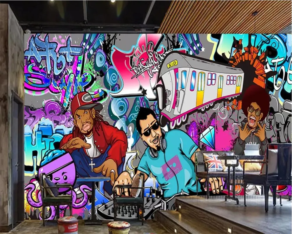 

Custom photo mural wallpaper 3D European graffiti hip hop rock music bar wall KTV background wall