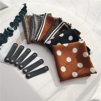 

2020 Towel Women's South Korea Neckerchief Literature And Art Small Silk Versatile Polka Dot Little Scarf Leather Buckle