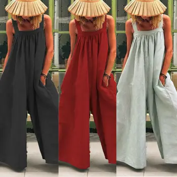 

Hirigin Simple Women Casual Sleeveless Loose Jumpsuit Fashion Pure Color Dungarees Playsuit Trousers Overalls S-XXL