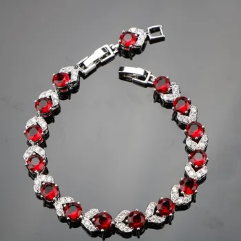 

Round Length 18+2CM Red Garnet 925 Sterling Silver Bracelets For Women Excellent Sterling Silver Jewelry Free Gift Box