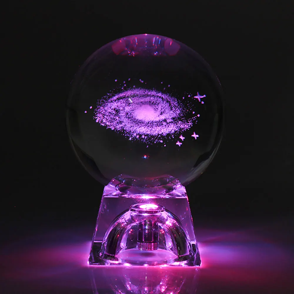 

6cm 3D Engraved Galaxy solar system Crystal lamp night light luminous Craft Glass round Sphere Christmas gift desk Decor lamp