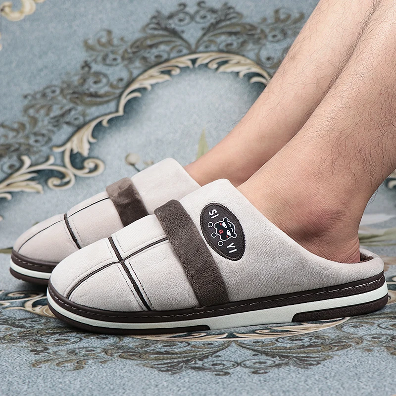 

Winter Men's slippers Big size 41-50 TPR Gingham Non-slip Indoor slippers for men Hard-wearing Plush Home Slippers Male Shoes