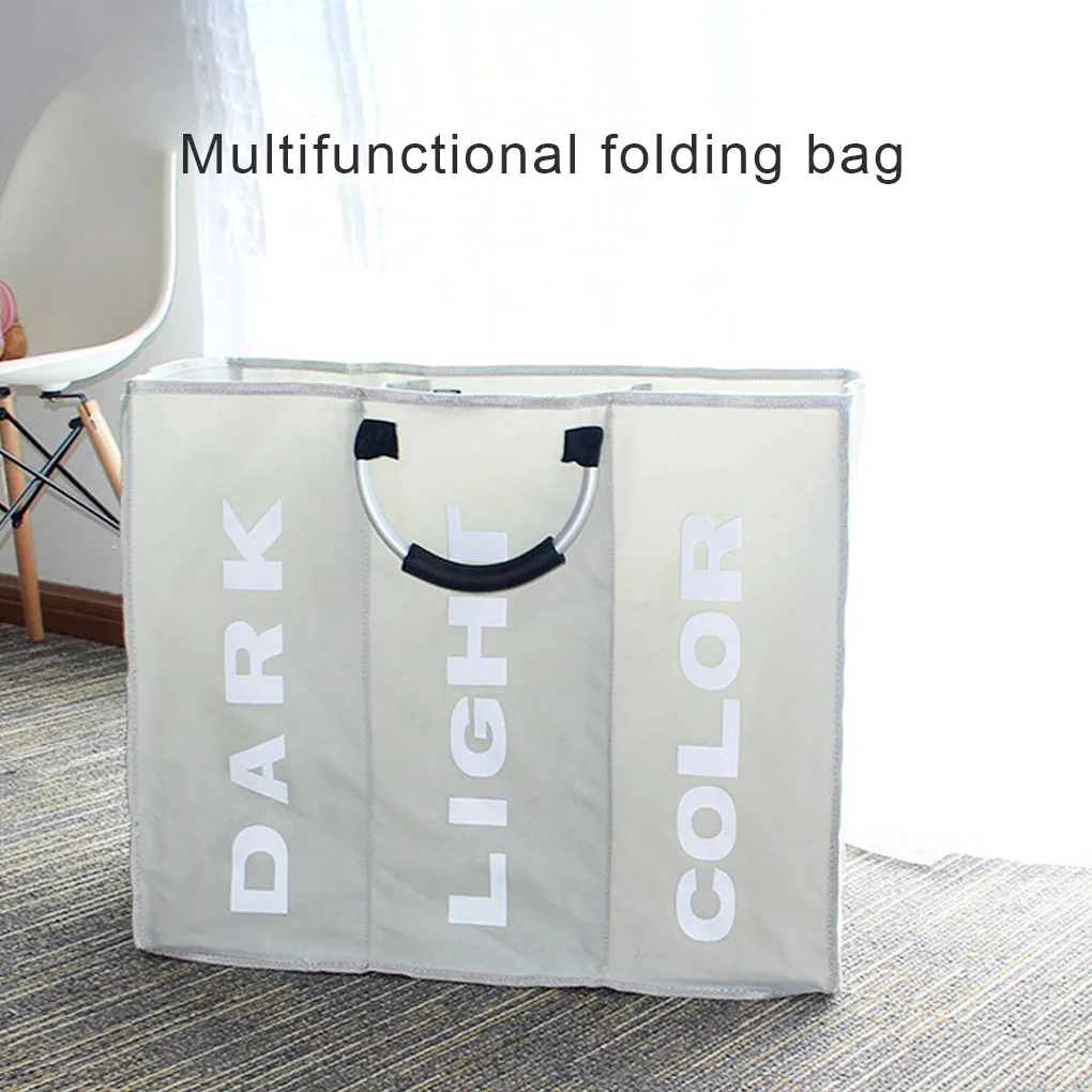 3 Section Foldable Waterproof Laundry Basket with Handles Oxford Washing Clothes Household Multifunctional Storage Bag