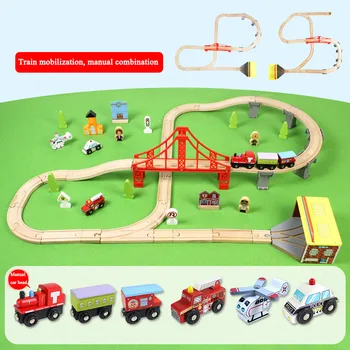 

Full Set Wooden Train Track Railway Toy Wooden Train Track Railway Accessories Red Big Size Rainbow Bridge Toys for Children