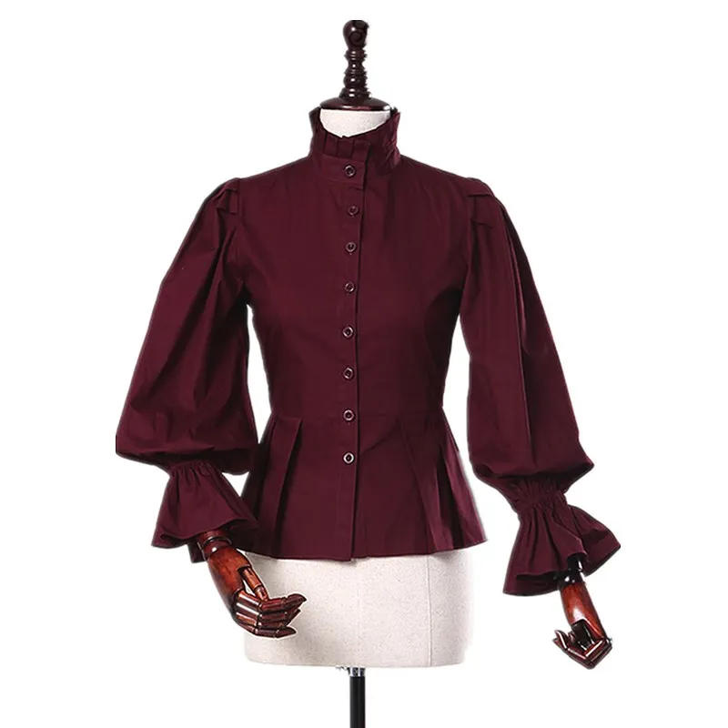 Free Shipping 2021 New Fashion Vintage Royal England Style Cotton Lantern Sleeve Shirt For Women Spring And Autumn Blouse S-XL