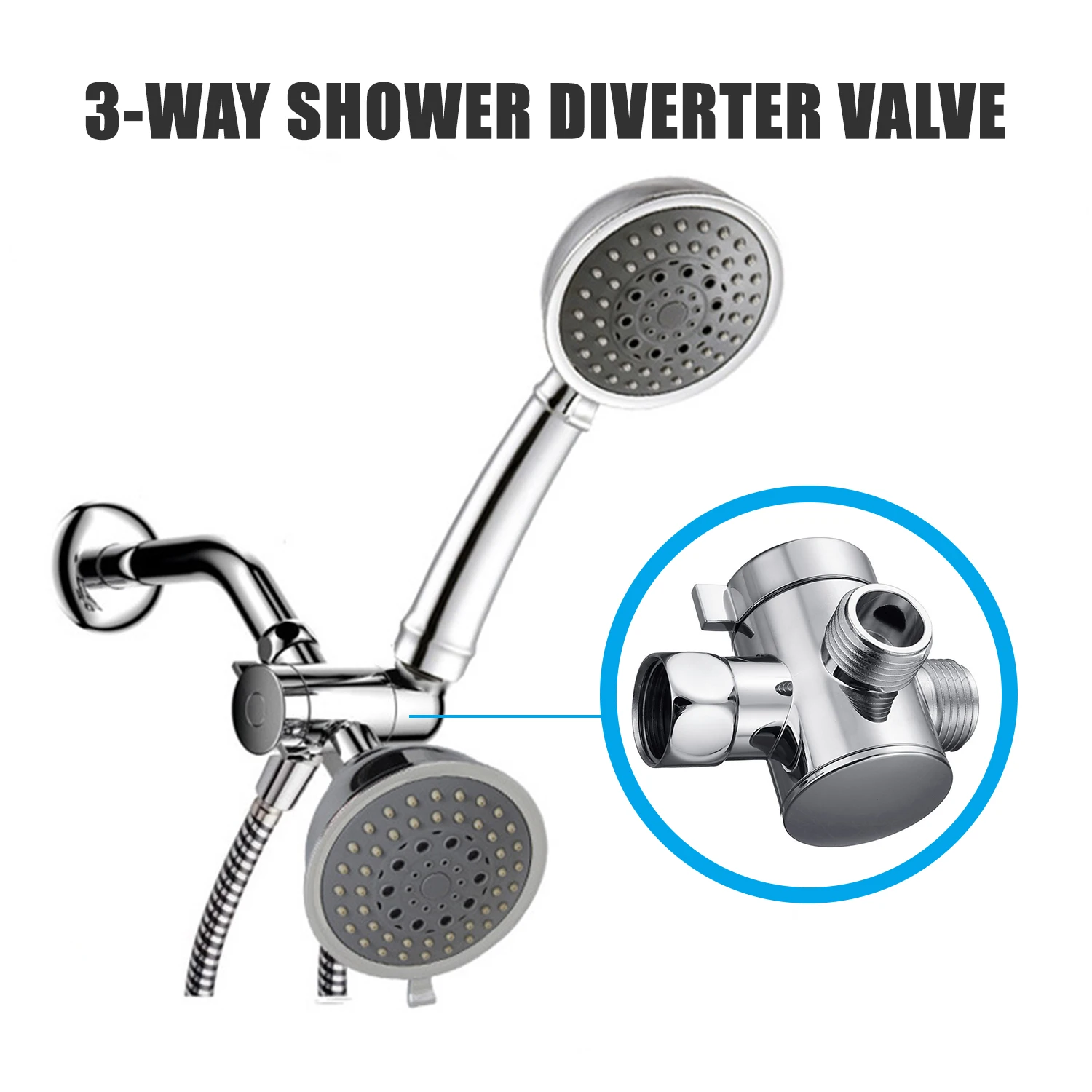 3 Way Shower Diverter Valve Mount G1/2 Handheld Shower Arm Diverter