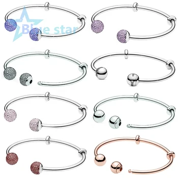 

Blue Star 100% Sterling Silver - originals pandoras 1:1 Open Bangle Charm with Clear Zirconia , Open Bangle